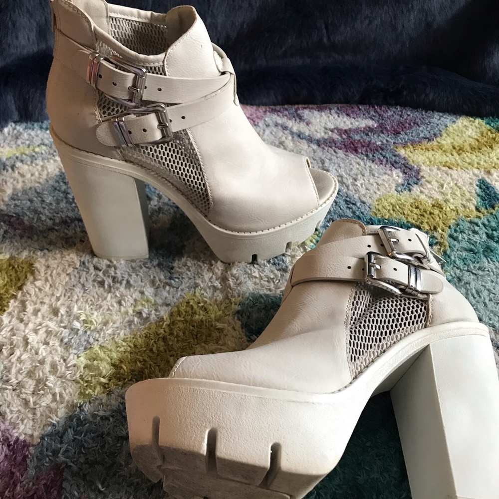 Chunky white platform heels